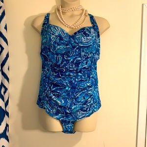 Ocean blue one piece tunic swimsuit.